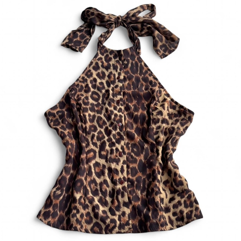 Y2K Brown Leopard XOXO Halter Top Medium
